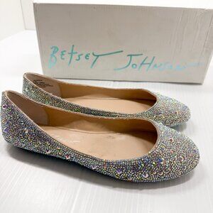 Betsey Johnson Brigs Flats Women's Sz 6 Silver Rhinestone Sparkle Wedding Shoes